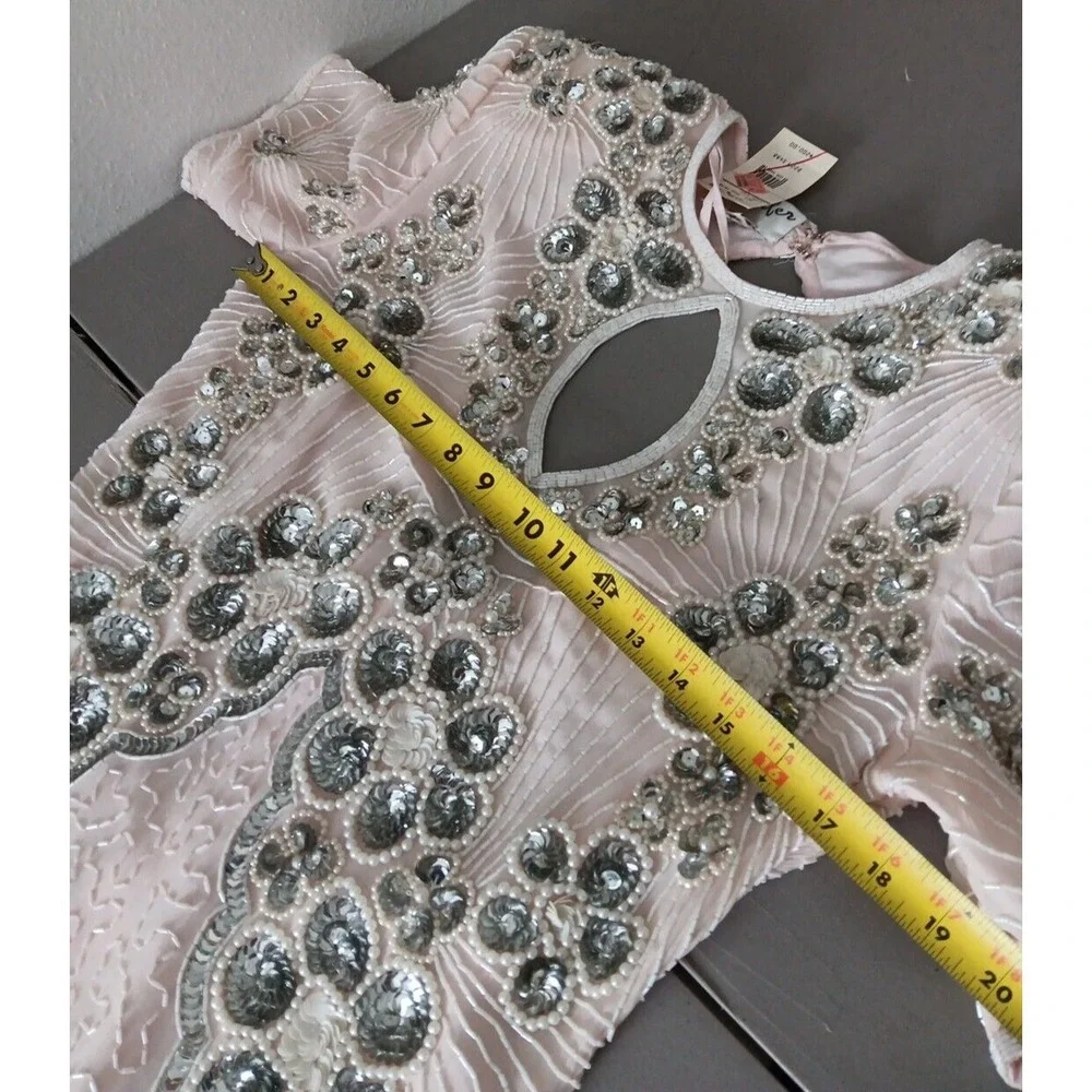 NOS Jennifer Evening Gown MED Pink Midi Silk Bead‎ Sequin Keyhole Barbicore Glam - Picture 15 of 16